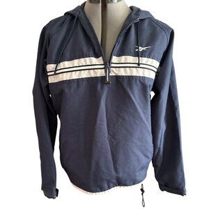 Vtg Reebok Mens Navy 1/4 Zip Hoodie Mesh Lining Size S Lightweight & Comfortable